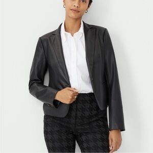 Ann Taylor The Newbury Blazer In Faux Leather Black Size 2